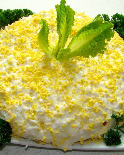 Рецепт салата мимоза с огурцом