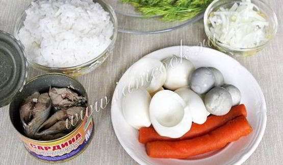 салат мимоза с рисом