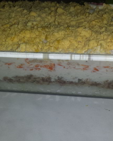 Рецепт салата мимоза с тунцом, рисом и картофелем