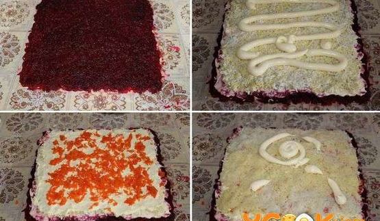 селедка под шубой, свернутая рулетом