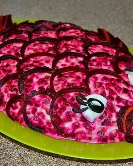 Рецепт селедки под шубой в виде рыбы