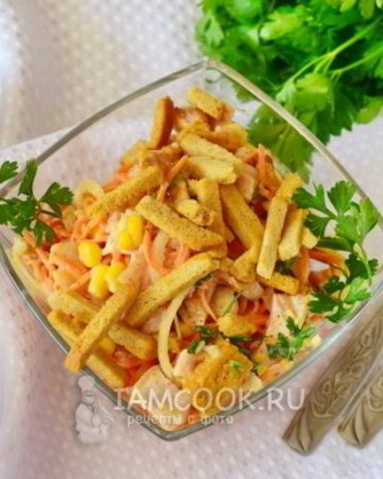 Рецепт салата с корейской морковью и сухариками