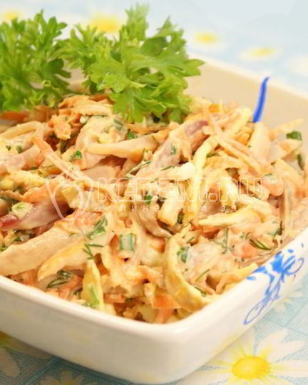 Рецепт салата с морковью курицей и яйцами
