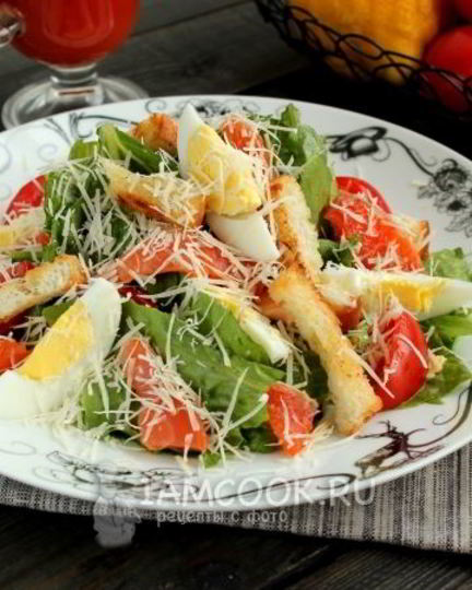 Рецепт салата цезарь с семгой