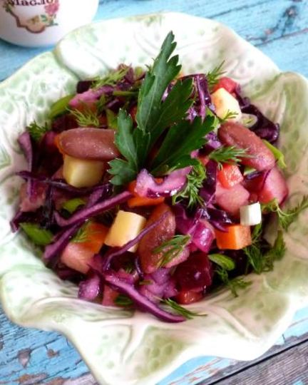 Рецепт винегрета с фасолью и красной капустой