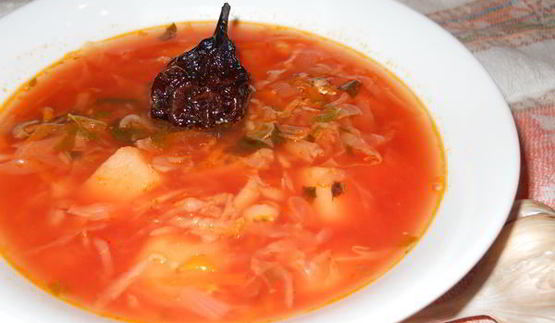 борщ постный с килькой и грушами