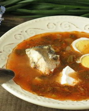 Зеленый борщ с судаком