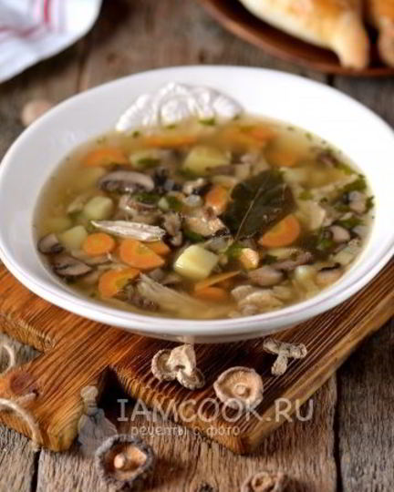 Рецепт грибного супа на курином бульоне