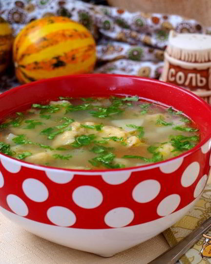 Рецепт супа с тыквенными клецками на мясном бульоне