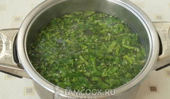 мясной суп с гречкой, стручковой фасолью и шпинатом