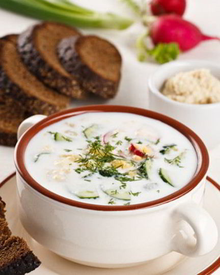 Рецепт белой окрошки с рыбой