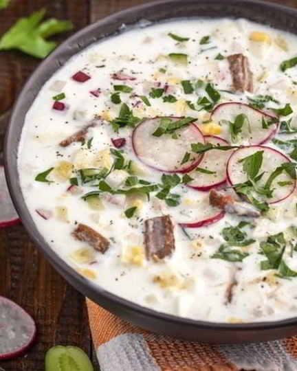 Рецепт окрошки на бульоне из говядины