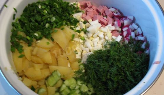 окрошка на кефире классическая с колбасой