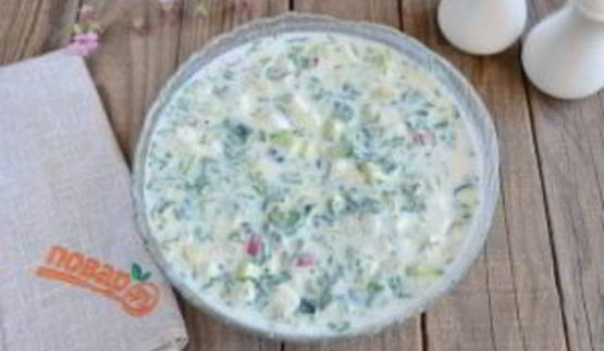 окрошка на кефире с крапивой и мятой