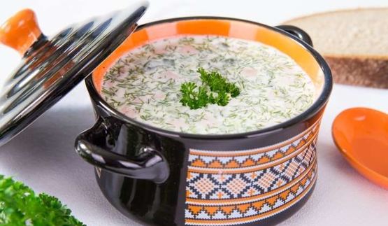 окрошка на сыворотке с колбасой