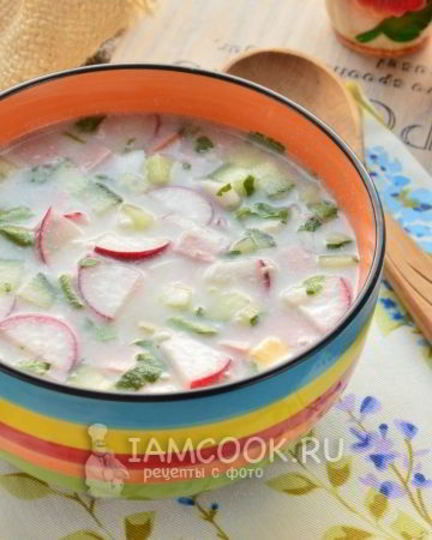 Рецепт окрошки с колбасой на уксусе