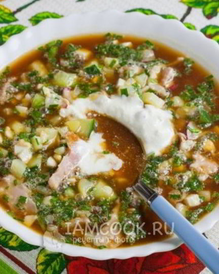 Рецепт окрошки с копченой курицей