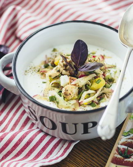 Рецепт окрошки с куриной грудкой на кефире