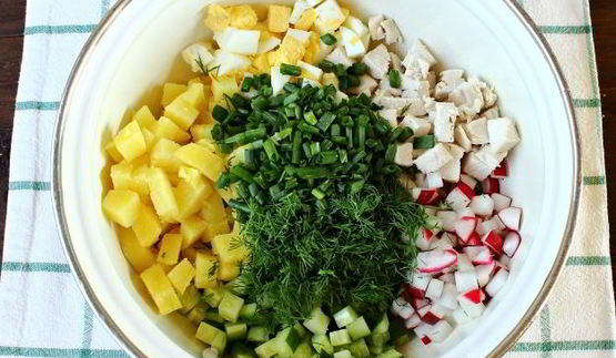 окрошка с курицей на квасе