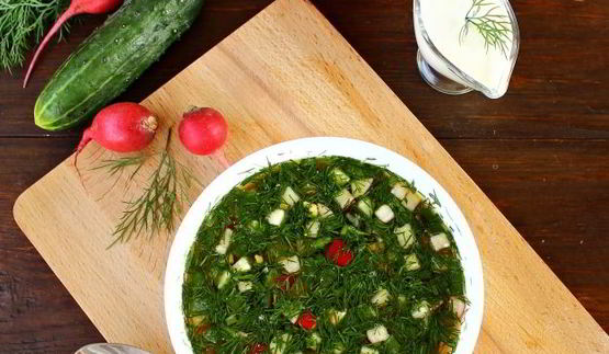 окрошка с курицей на квасе