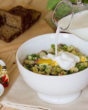 Окрошка с мясом на кефире