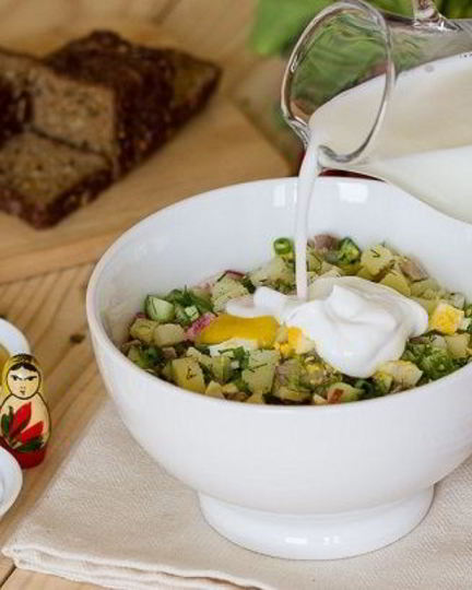 Рецепт окрошки с мясом на кефире