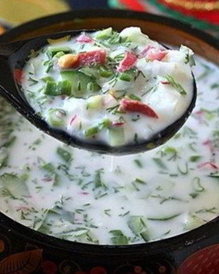 Рецепт окрошки с салями на кефире и газированной воде