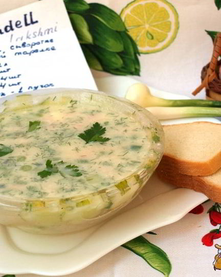 Рецепт окрошки в ледяной тарелке на сыворотке с редькой