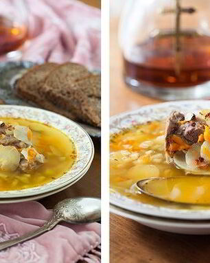 Рассольник на говяжьих ребрышках