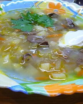 Рассольник с куриными потрошками