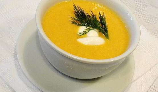суп-пюре из репы, сельдерея, курицы и тыквы