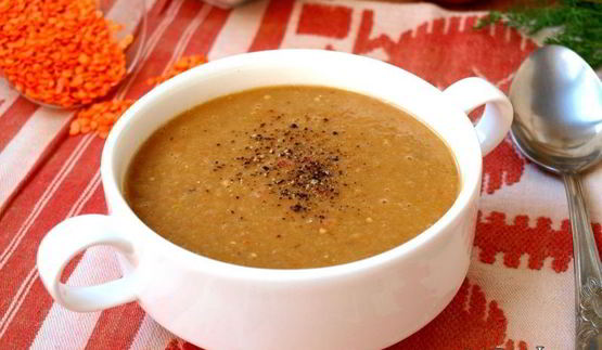 суп-пюре с баклажанами и чечевицей