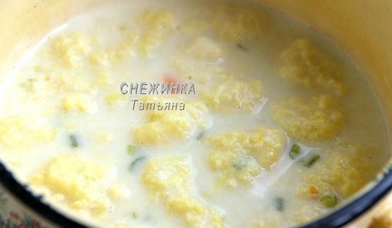 сырный суп с клецками из кабачка и сыра джюгас