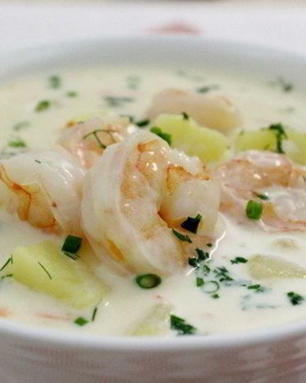 Рецепт сырного супа с овощами и креветками