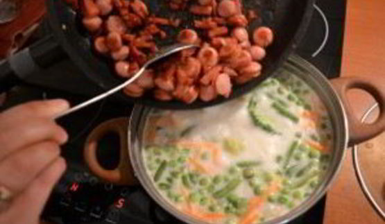 сырный суп с сосисками