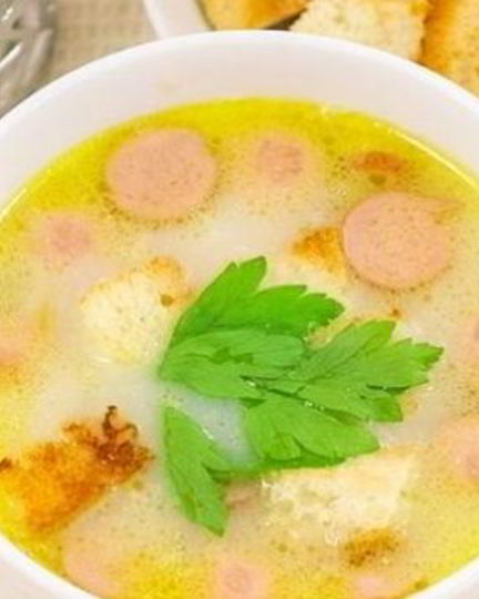 Рецепт сырного супа с сосиской