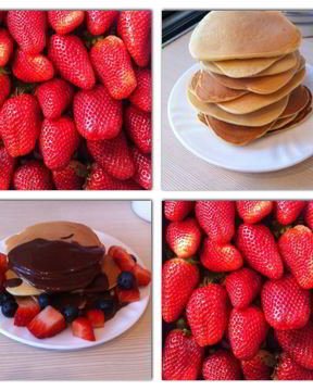 Американские панкейки с горячим шоколадом и ягодами