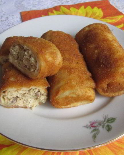 Рецепт блинчиков с курицея и грибами