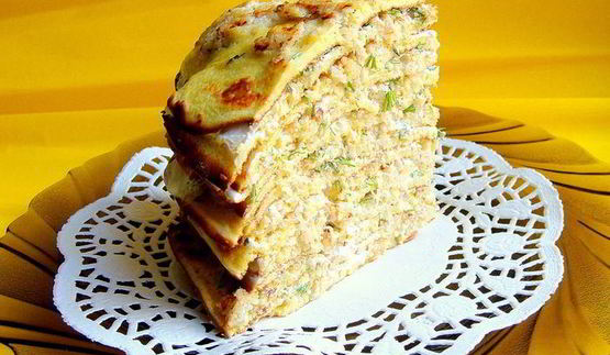 блинный рыбный торт с припеком