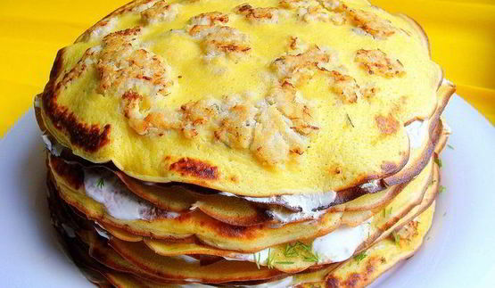 блинный рыбный торт с припеком