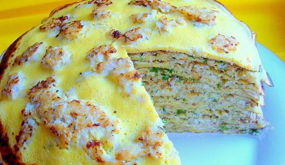 блинный рыбный торт с припеком