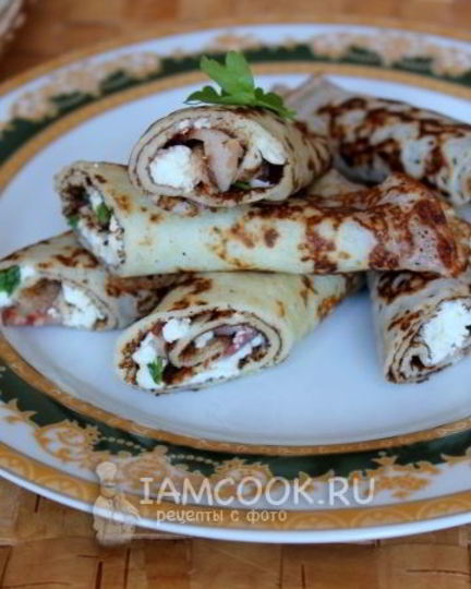 Рецепт блинов с беконом и брынзой