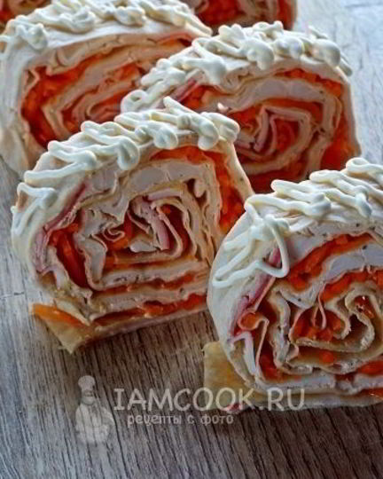 Рецепт лаваша с крабовыми палочками и корейской морковкой