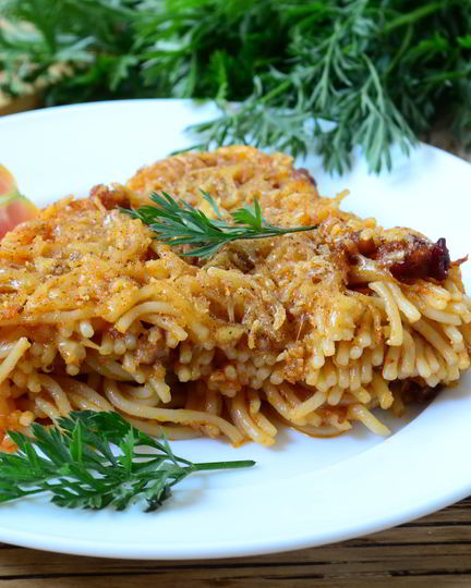 Рецепт пирог из спагетти болоньезе