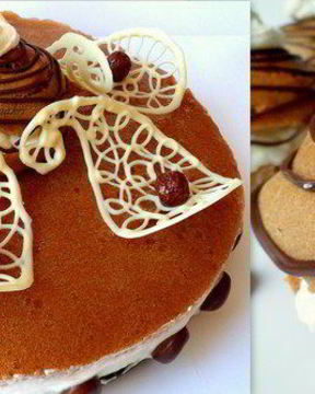 Мини-торт из мокко-профитролей со сливочным кремом, кофейным муссом и белым шоколадом