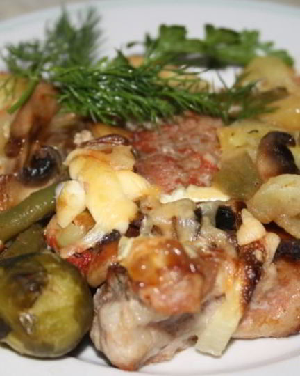 Рецепт запеканки радуга с мясом, картофелем и овощами