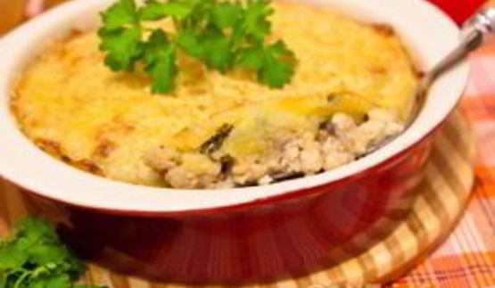 запеканка с куриным филе, грибами и картофельным пюре