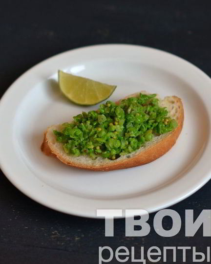 Рецепт брускетты с зеленым горошком