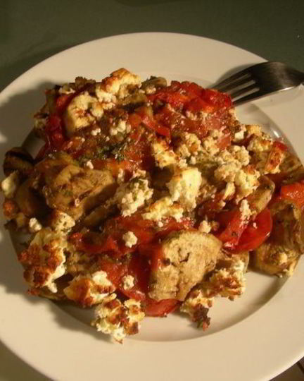 Рецепт гратен с баклажанами и помидорами-гриль и фетой