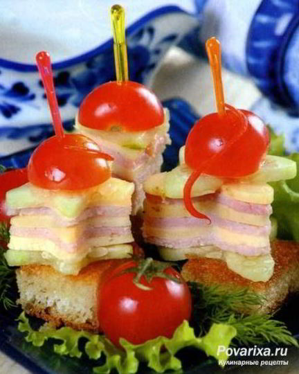 Рецепт канапе с ветчиной и сыром